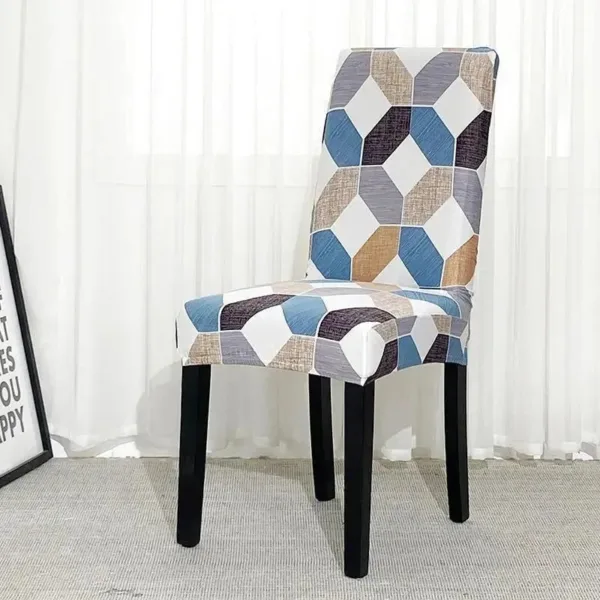 Stoelhoes met blauw en beige ruitpatroon