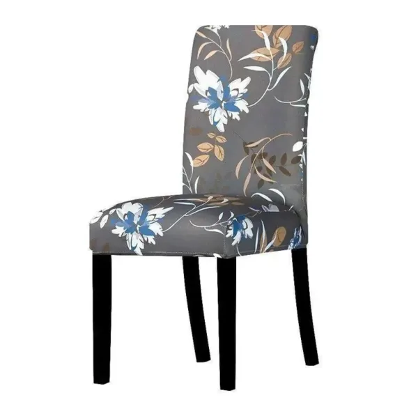 Stoelhoes grijs met blauwe en oranje bloemen