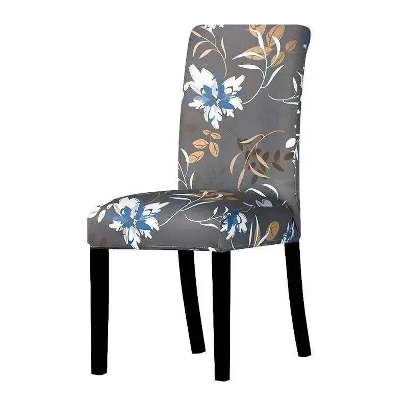 Stoelhoes grijs met blauwe en oranje bloemen