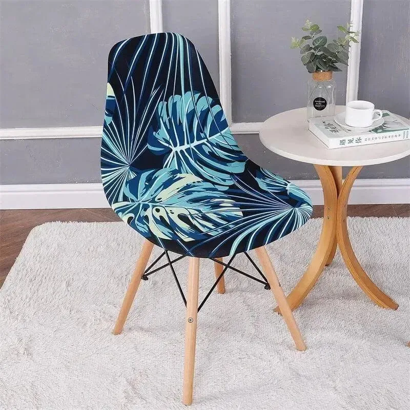 Scandinavische stoelhoes, turquoise bladeren op donker
