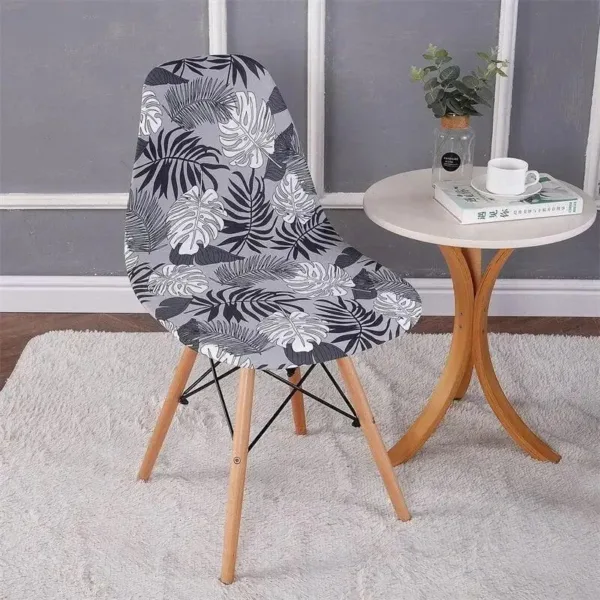Scandinavische stoelhoes, wit met grijze palmbladeren