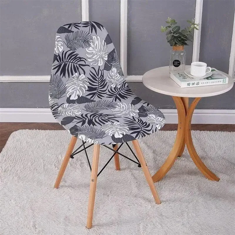 Scandinavische stoelhoes, wit met grijze palmbladeren