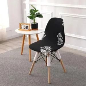 Hoes voor Scandinavische stoel, zwart met wit bloemmotief