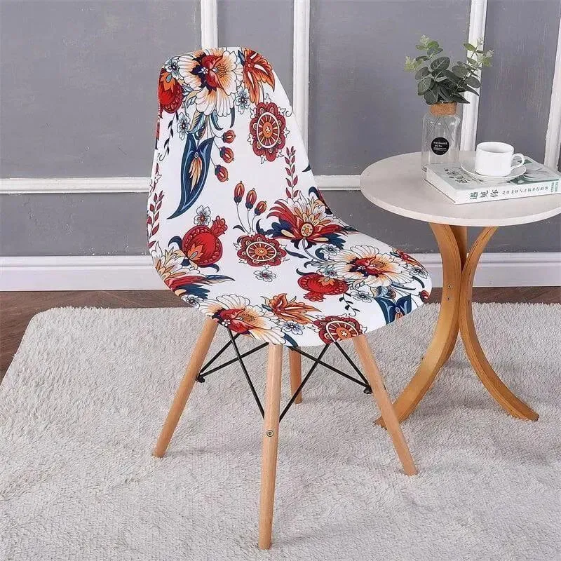 Scandinavische stoelhoes, wit met rode en blauwe bloemen