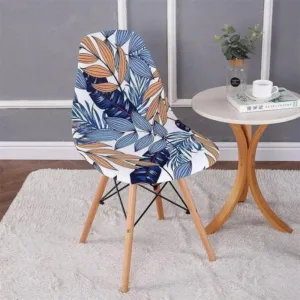Scandinavische stoelhoes, blauwe en oranje bladeren