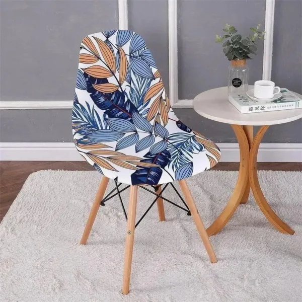 Scandinavische stoelhoes, blauwe en oranje bladeren