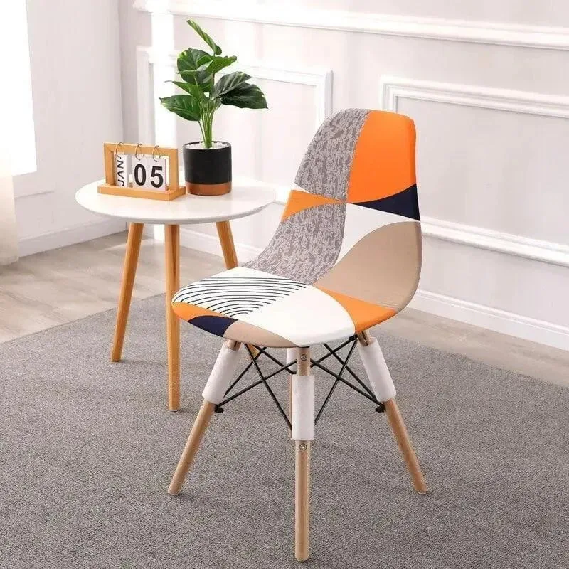 Hoes voor Scandinavische stoel, oranje en grijs patchwork