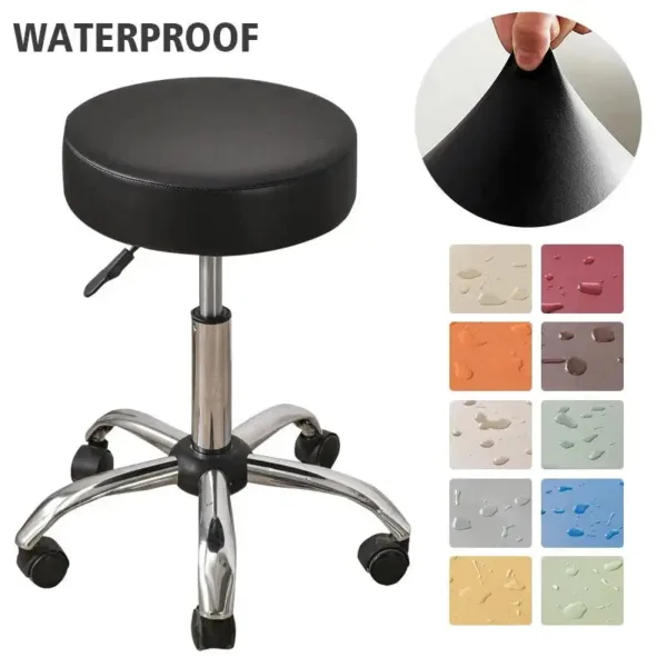 Waterdichte hoes voor ronde kruk, zwart, met kleurensamples.